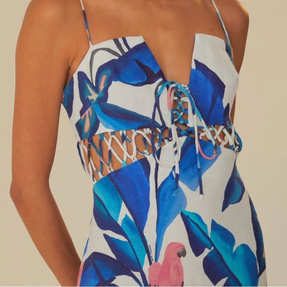 FARM Rio Blue and White Tropical Leaf Maxi Dress - Picture 3 of 6